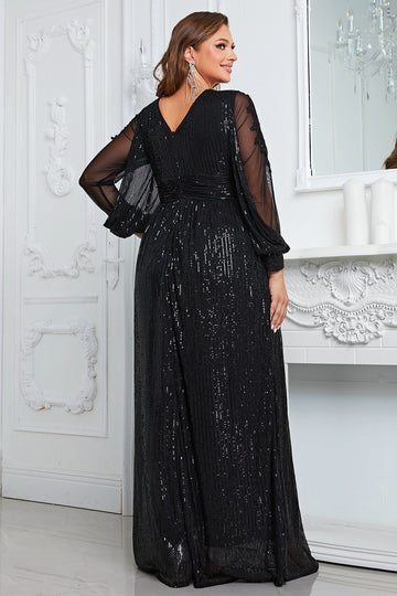 Sparkly Black A Line Long Mother of the Bride Dress